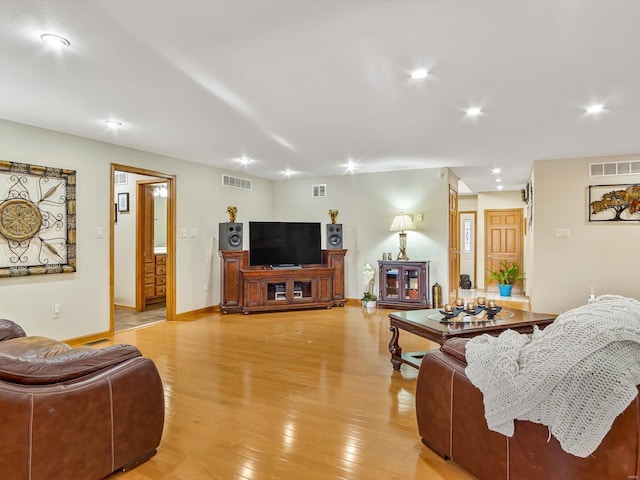 living room featuring light wood-type flooring