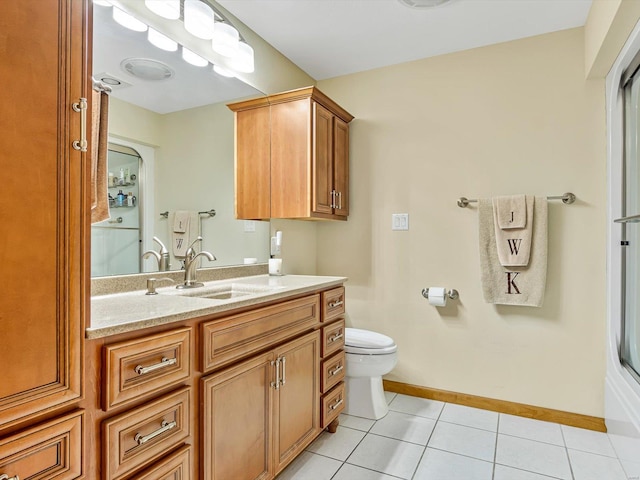 bathroom with tile patterned flooring, vanity, and toilet