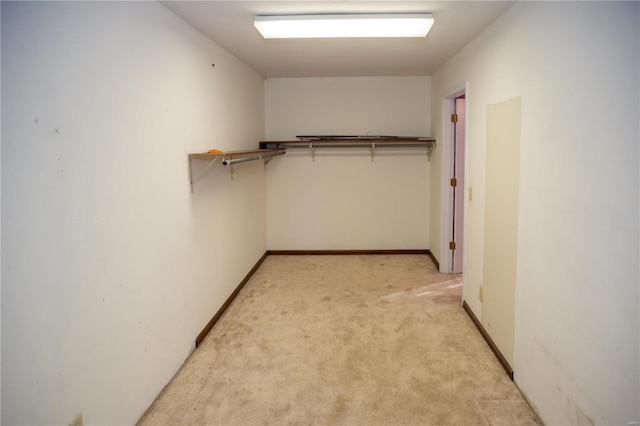 spacious closet featuring light carpet