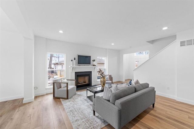 living room featuring light wood-type flooring