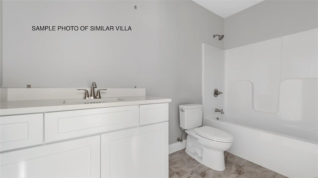 full bathroom featuring tile floors, toilet, vanity, and shower / tub combination