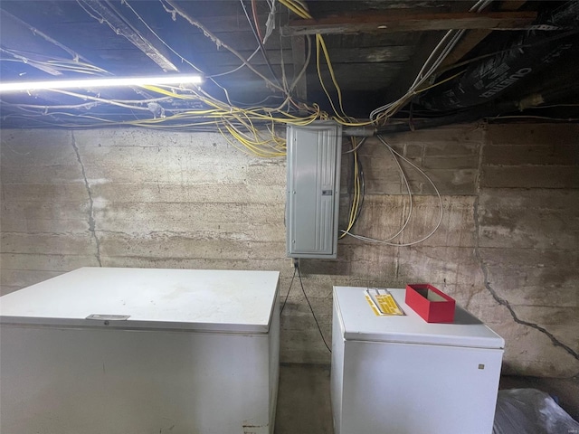 basement featuring electric panel