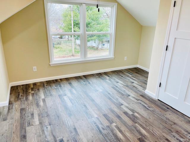 bonus room featuring lofted ceiling and dark wood-type flooring