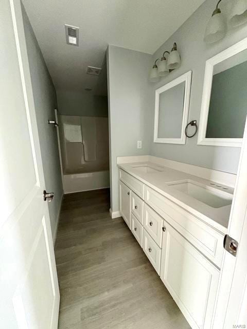 bathroom featuring hardwood / wood-style flooring and vanity