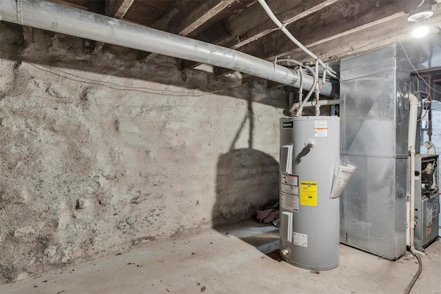 utility room with electric water heater and heating utilities