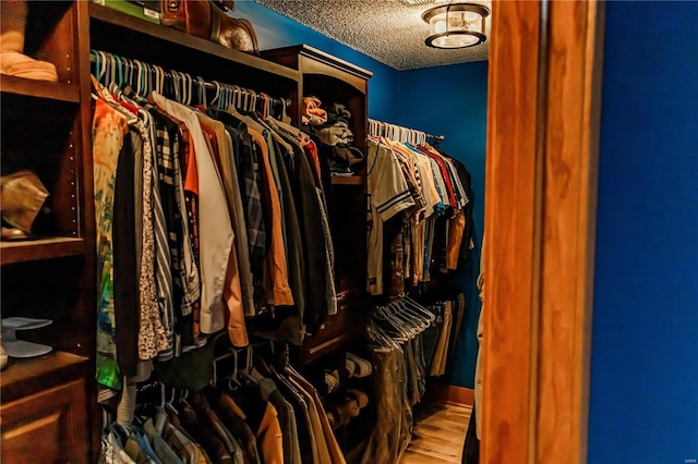 walk in closet with light wood-type flooring