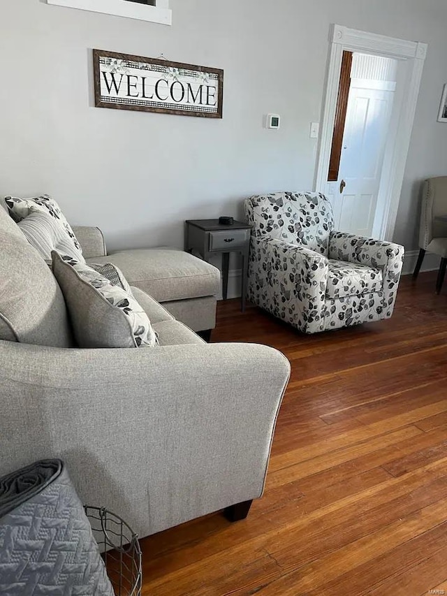 living room with dark hardwood / wood-style floors