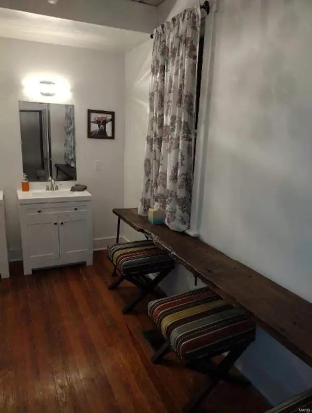 interior space featuring sink and dark wood-type flooring