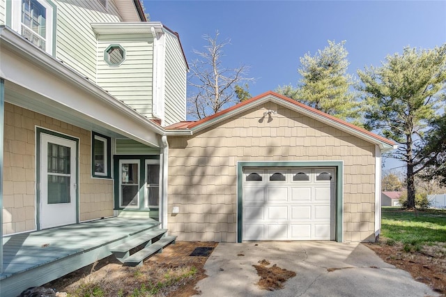 exterior space featuring a garage