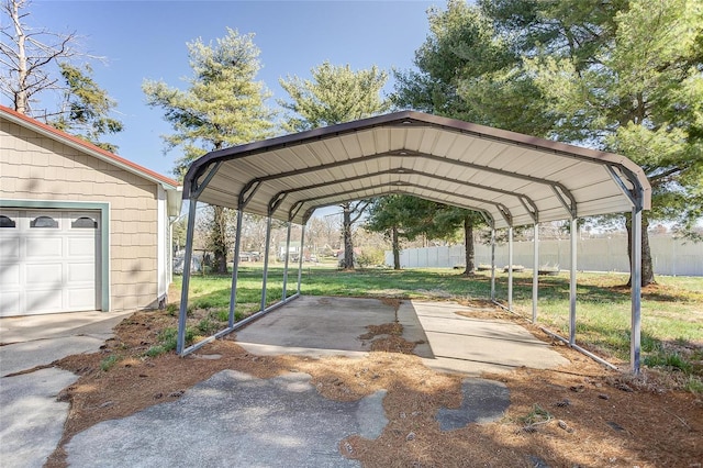 view of vehicle parking featuring a carport and a yard