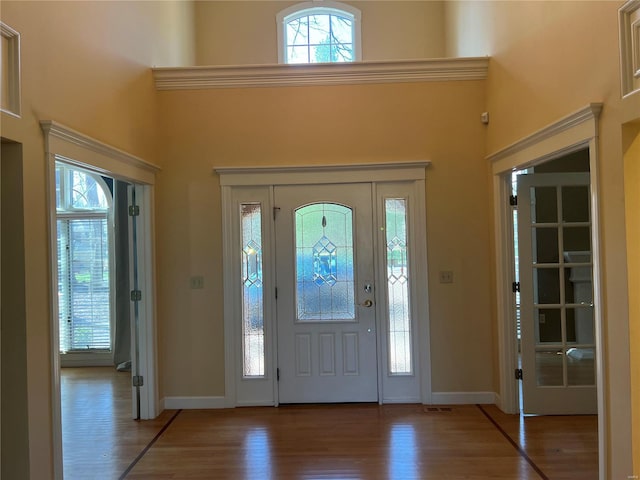 entrance foyer featuring a high ceiling and dark hardwood / wood-style floors