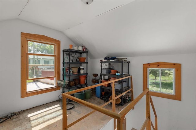 office area with lofted ceiling and plenty of natural light