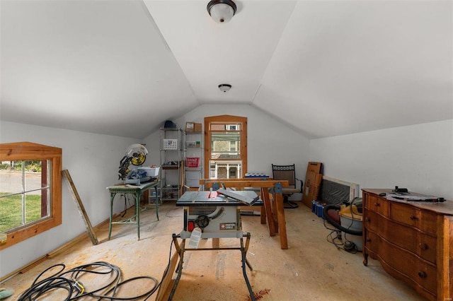 interior space featuring vaulted ceiling