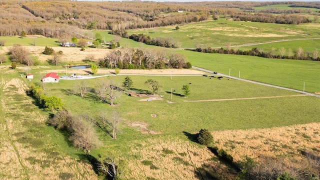 birds eye view of property with a rural view