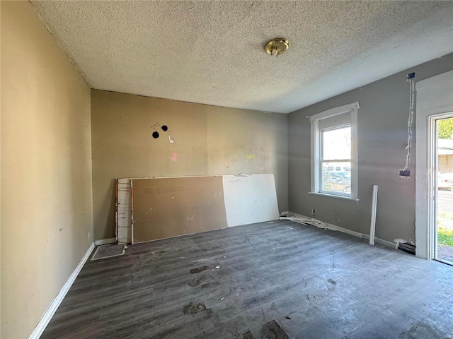 interior space with dark hardwood / wood-style floors, multiple windows, and a textured ceiling