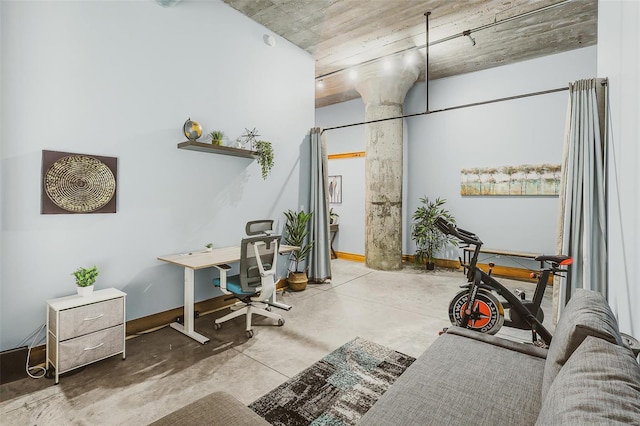 living room with concrete flooring