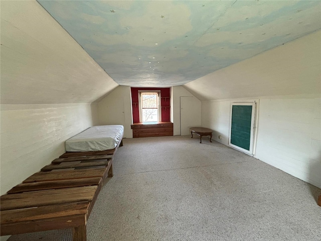 additional living space with light carpet and vaulted ceiling