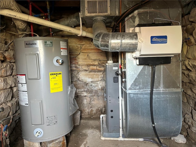 utility room with electric water heater