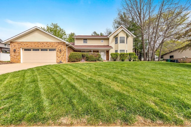 view of property with a front yard and a garage