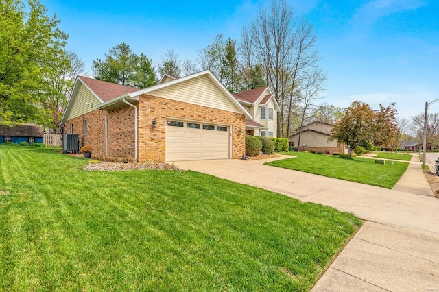 view of front of property with central AC unit and a front lawn