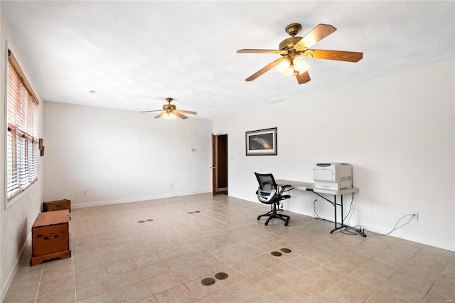 tiled office with ceiling fan