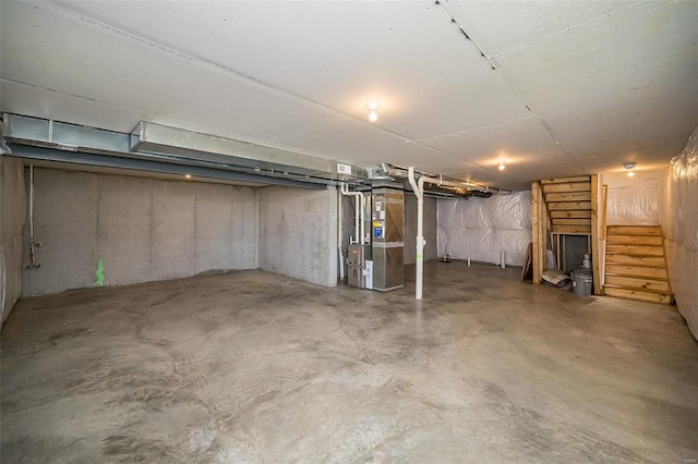 basement featuring heating unit