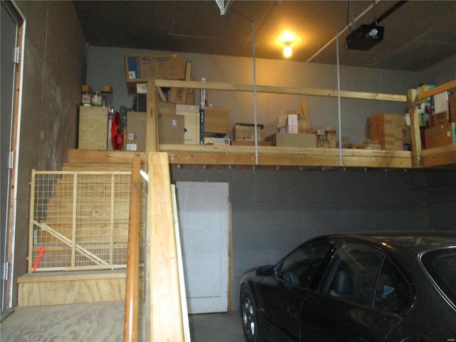 garage with a garage door opener