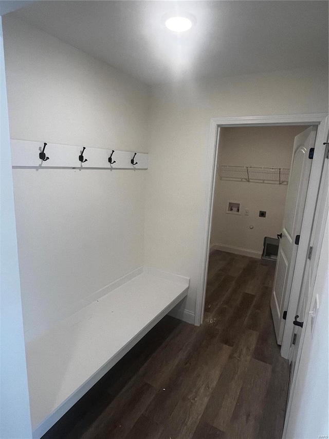 mudroom with dark wood-type flooring