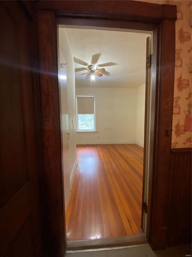 hallway with hardwood / wood-style flooring