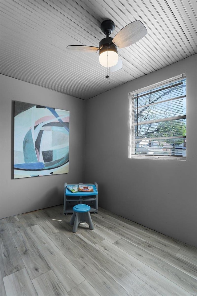 interior space featuring ceiling fan and light hardwood / wood-style flooring