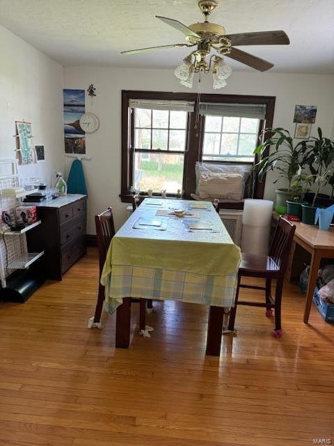 dining room featuring ceiling fan and hardwood / wood-style flooring