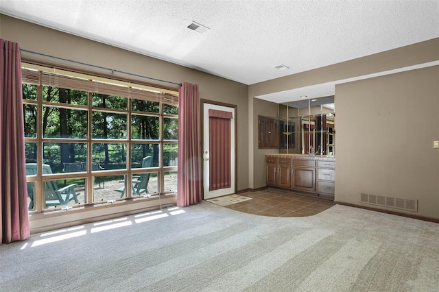 interior space with a textured ceiling