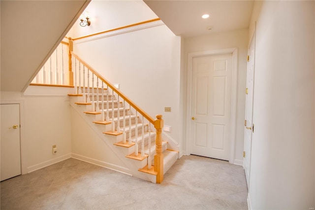 stairway with tile floors