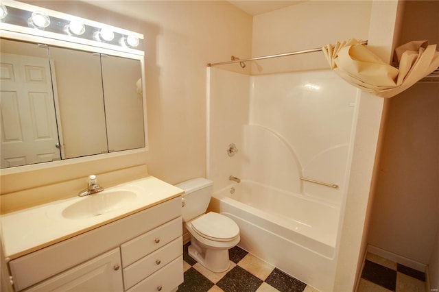 full bathroom with tile flooring, toilet, shower / washtub combination, and vanity