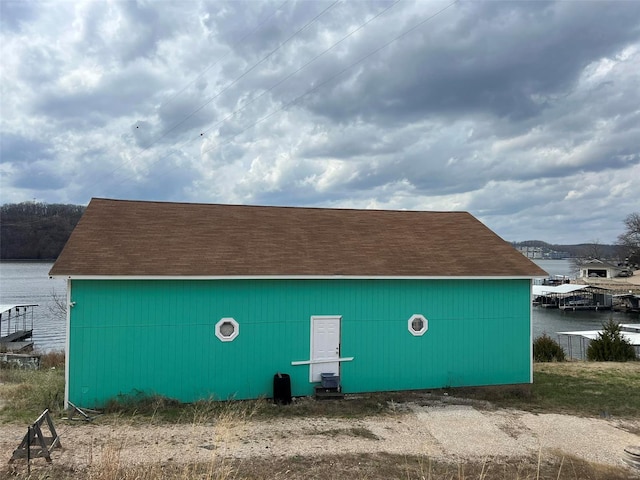 exterior space featuring a water view