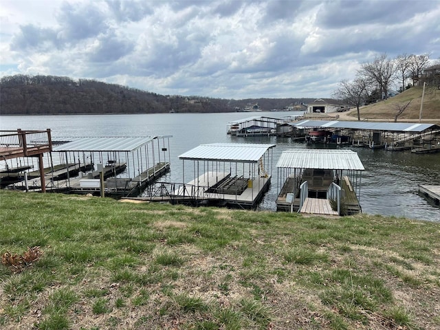 view of dock with a water view