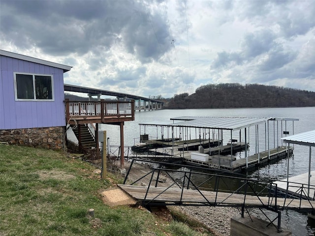 view of dock with a water view