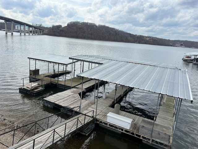 view of dock featuring a water view