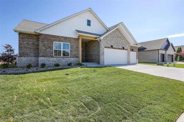 view of front facade with a front lawn and a garage