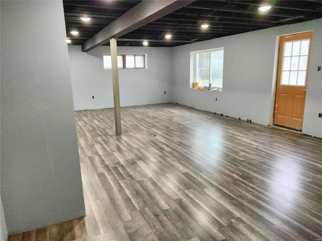 basement featuring hardwood / wood-style flooring