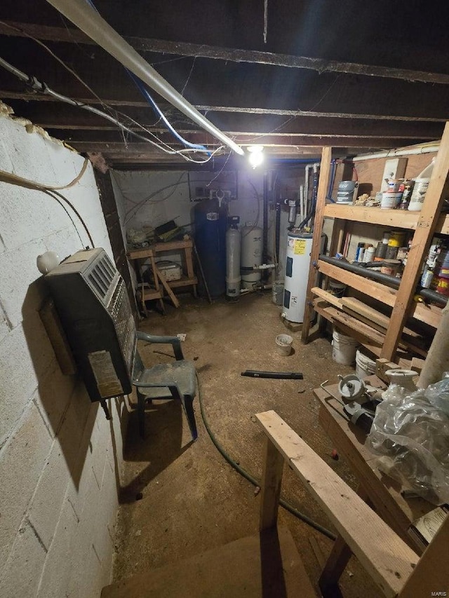 basement featuring water heater