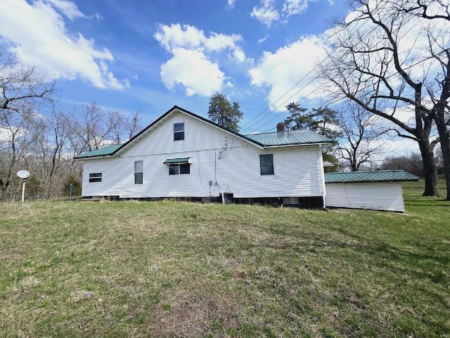 back of property featuring a yard