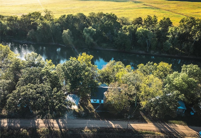 drone / aerial view with a rural view and a water view