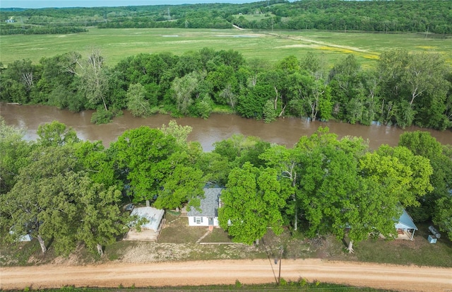 bird's eye view with a rural view and a water view