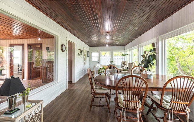 sunroom with wooden ceiling