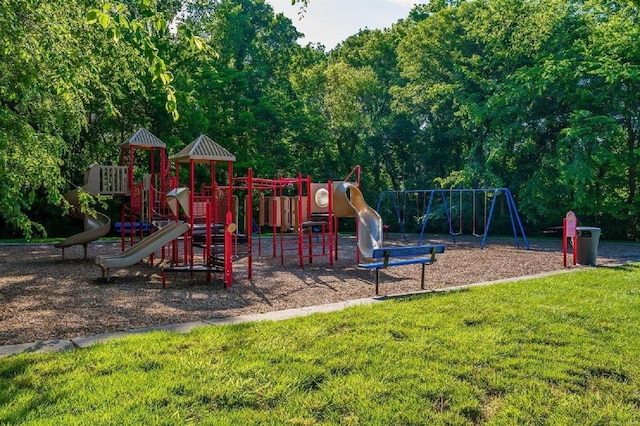 view of play area featuring a lawn