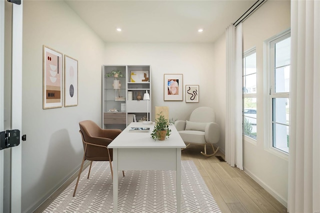 office area featuring light wood-type flooring