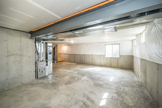 basement with heating unit