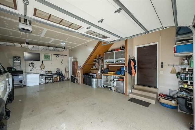 garage with a garage door opener