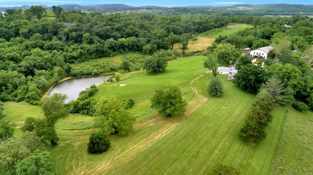 bird's eye view featuring a rural view and a water view